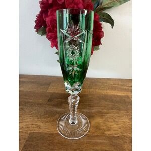 Vintage Nachtmann Bleikristall Emerald Green Cut Crystal Champagne Flute Germany